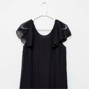 J Crew Black Swiss Dot Flutter Sleeve Dress